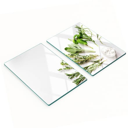 Set van snijplanken van gehard glas met kruidenafbeeldingen, 2x40x52 cm