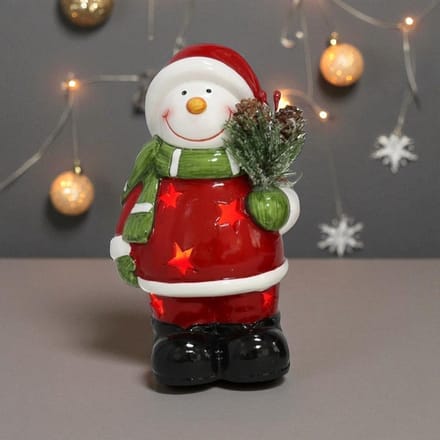 Porseleinen sneeuwpop met LED verlichting -16 cm