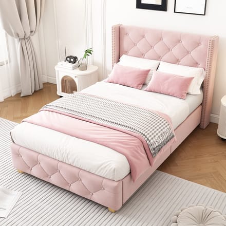 Sweiko Eenpersoonsbed - 90x200cm - Velvet - Roze