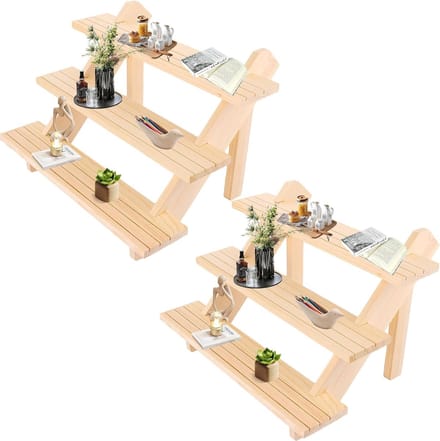 Set van 2 Houten Drie-traps Displaystandaards voor Sieraden, Lipstick en Nagellak - 39 x 30 x 24 cm