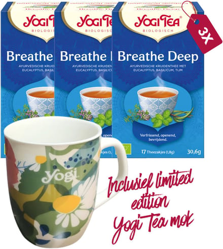 Yogi Tea Breathe Deep Bio - 3 pakjes - inclusief limited edition Yogi Tea mok