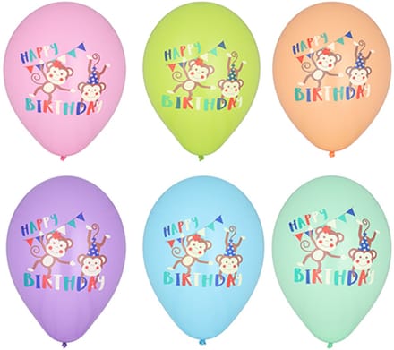 12x 6 Ballonnen Ø 29 cm assorti kleuren Monkey Birthday