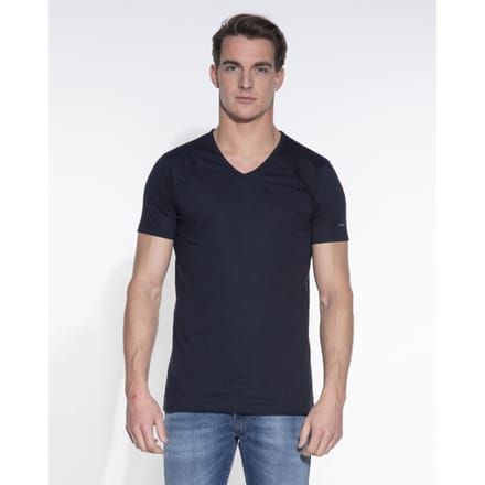 Slater 7610 - BASIC FIT 2-pack T-shirt V-hals korte mouw navy L 100% katoen