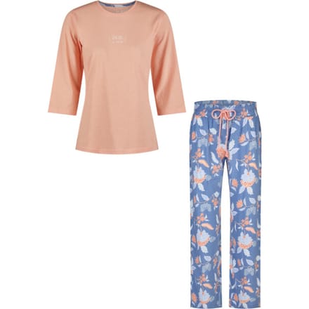 By Louise Dames Pyjama Set Lang Oranje/Blauw Gebloemd - Maat M