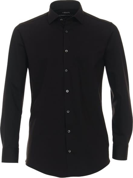 VENTI modern fit overhemd - jersey - zwart - Strijkvriendelijk - Boordmaat: 38