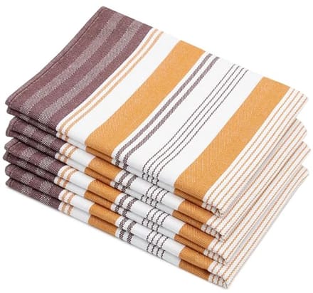 Set van 4 theedoeken van 100% katoen - 50x70 cm, bruin gestreept