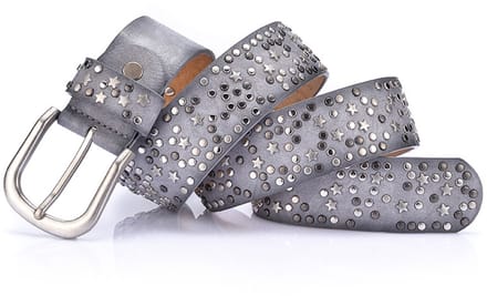 Riem - Coole damesriem met studs - Brede leren riem in denimstijl - 110 cm -Grijs