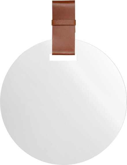 Design Wandspiegel Miles Ø 40 cm spiegel met lederen ophanging 51cm x 40cm
