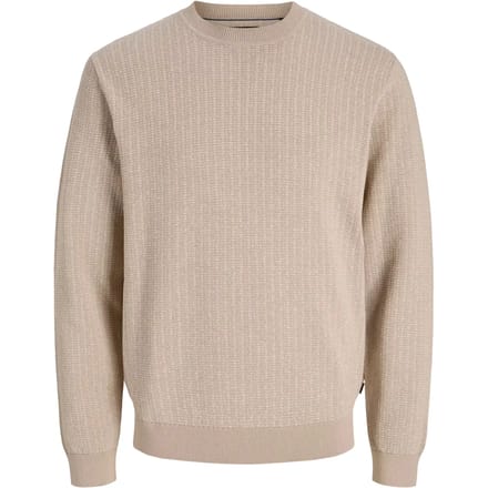 JACK & JONES Will knit crew neck slim fit - heren pullover katoen met O-hals - beige (humus)