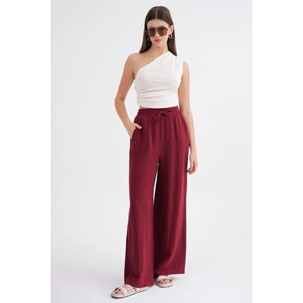 Hoge Taille Textuur Muslin Stof Broek