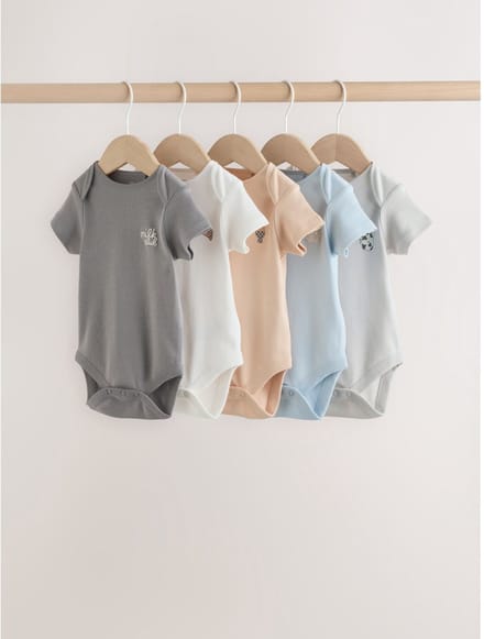 Next - Jongens - Set van 5 babyrompers met korte mouwen - Grijs