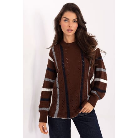 Striped Ajour Sweater - Dunkelbraun / Einheitsgröße