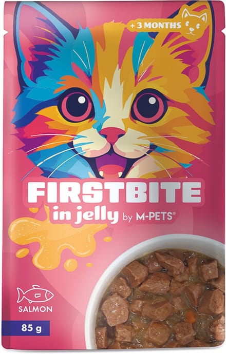 M-PETS firstbite in gelei zalm 85g pouch - 12st per display - per 12