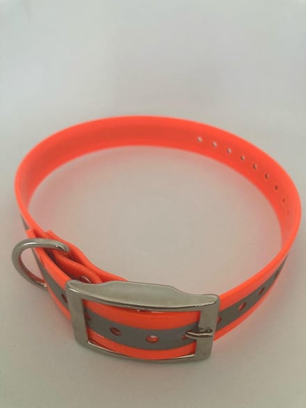 Halsband BioThane GOLD REFLECTEREND - ORANJE - 600mmX25mm - dubbele gesp