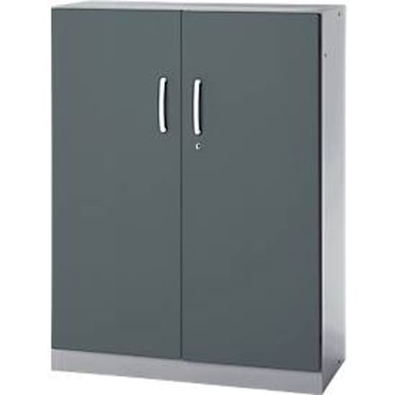 Kantoorkast, 3OH, afsluitbaar, met opliggende deuren, B 950 mm, basaltgrijs/blank aluminium