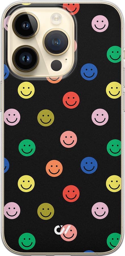 Hoesje geschikt voor Apple iPhone 14 Pro - Retro Smileys - - Zwart - Apple - Casevibes