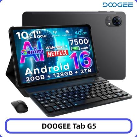DOOGEE Tab G5 Tablet PC 10,1 inch 20GB RAM 128GB ROM 7500mAh Batterij Widevine L1 Ondersteuning 4G LTE Android 16 Tablet Pad PC