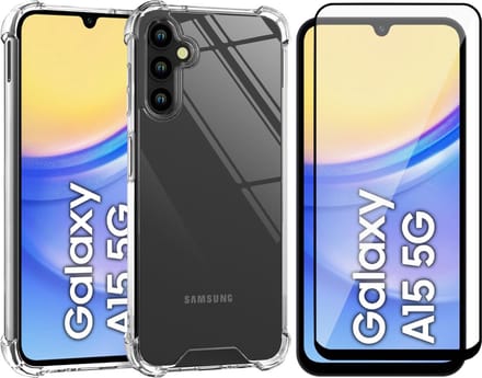 Hoesje geschikt voor Samsung Galaxy A15 - Screenprotector Volledig Dekkend Glas - Shockproof Transparant