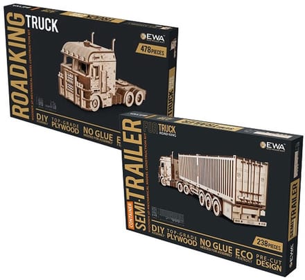 Houten Truck met Aanhanger rechthoekige Container-Semitrailer 3D Modelbouw