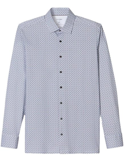 katoenen Olymp overhemd blauw geprint normale fit