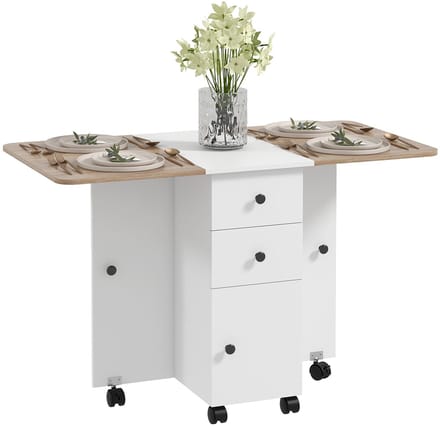 HOMCOM - Opklapbare eettafel - Spaanplaat - 120x60x76,5cm - Wit, Eiken