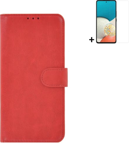 Geschikt voor Samsung Galaxy A53 5G Hoesje - Bookcase - A53 5G Screenprotector - A53 5G Hoes Wallet Book Case Rood + Screenprotector