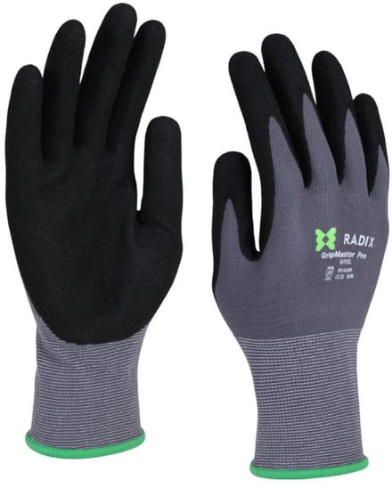 Radix GripMaster Pro - Werkhandschoenen - Nitril Micro Foam Sandy - Black/Grey - M8 / M