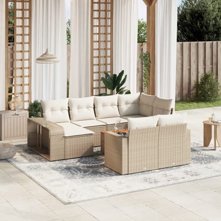vidaXL - 11-delige - Tuinset - met - kussens - poly - rattan - beige