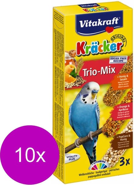 Vitakraft Parkiet Kracker 3 stuks - Vogelsnack - 10 x Honing&Sinaasappel&Popcorn