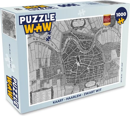 Puzzel Kaart - Haarlem - Zwart Wit - Legpuzzel - Puzzel 1000 stukjes volwassenen