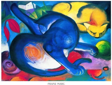 Kunstdruk Franz Marc - Zwei Katzen blau und gelb 70x50cm