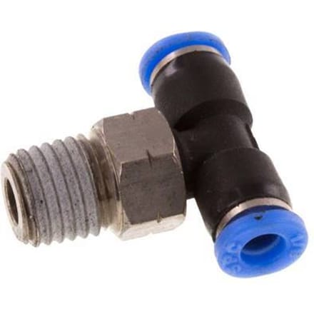 1/8'' x 1/16'' NPT inline T-stuk Messing/PBT Insteekfitting Buitendraad Draaibaar NBR [2 Stuks]