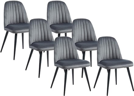 Vente-unique Set van 6 stoelen ELEANA - Fluweel en zwart metaal - Grijs