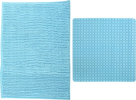 MSV Douche anti-slip mat en droogloop mat - Sevilla badkamer set - rubber/microvezel - lichtblauw
