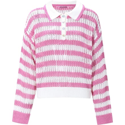 Comfortabele Gestreepte Gebreide Dames Polotop - Roze - Maat S/M