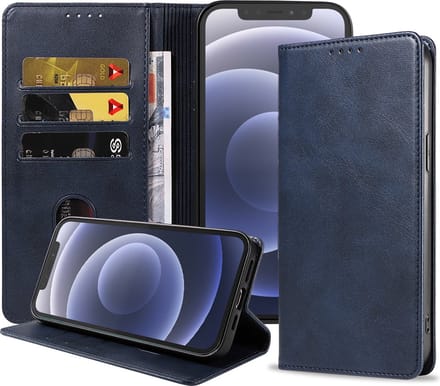 Smartphonica iPhone 12/12 Pro leren hoesje met magnetische sluiting - Blauw geschikt voor iPhone 12;iPhone 12 Pro