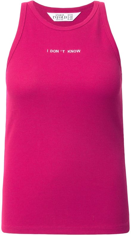 Studio Untold - Dames - Tanktop slim shape structuurjersey borduursel - Roze rood - Maat 54+