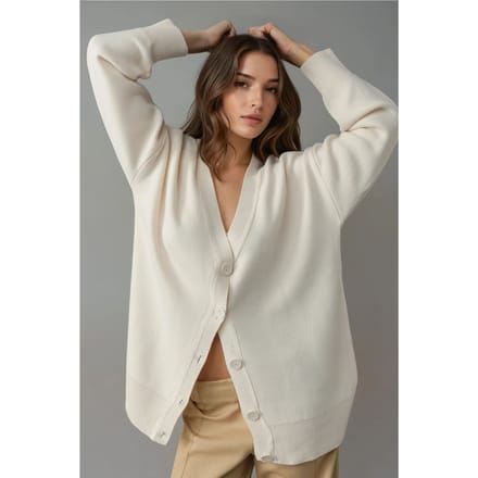 Oversized Geribde V-Hals Knopen Cardigan