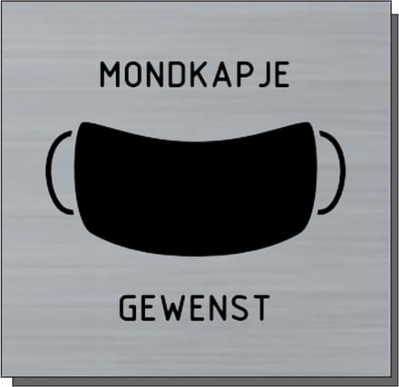 Deurbordje - bordje - Mondkapje gewenst - vierkant met RVS look