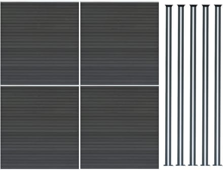 Composiet schuttingpaneel & led palen set - grijs - 185x699 cm