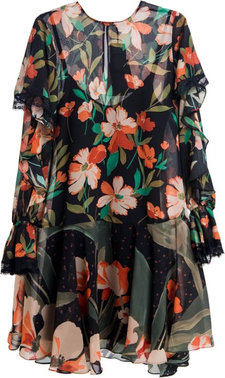Twinset • zwarte jurk met bloemen • maat 32 (IT38)