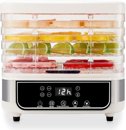 Voedseldroger 5 Lagen - Drogermachine Vlees Fruit - Voedsel Conserveren - Slimme Touch Bediening - 72 Uur Timer - Wit
