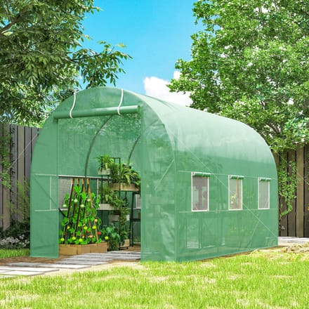 Outsunny tunnelkas - met raam - met rolldeur - groen