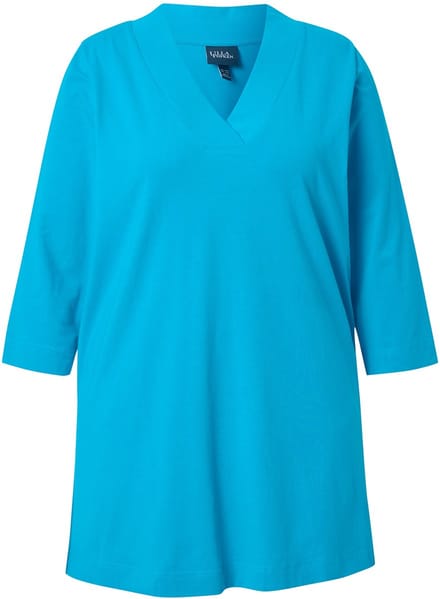 Ulla Popken - Dames - Longshirt A-lijn V-hals 3/4-mouwen - Aqua turquoise - Maat 54+