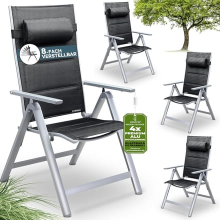Set van 4 Verstelbare Tuinstoelen met Hoge Rugleuning en Kussen - 8 Posities