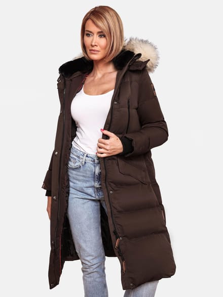 Marikoo dames winterjas – Schneesternchen, lang met capuchon & imitatiebontkraag