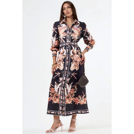Bloemrijke Maxi Shirtjurk met Ceintuursluiting