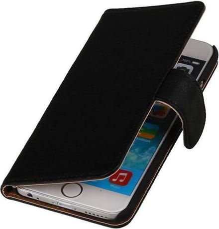 Washed Leer Bookstyle Hoesje - Geschikt voor iPhone 6 Zwart