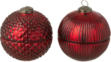 J-Line geurkaars Kerstbal - glas - bordeaux - small - 2 stuks