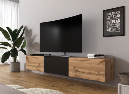 Meubella - TV-Meubel Bonzo - Eiken - Zwart - 180 cm
